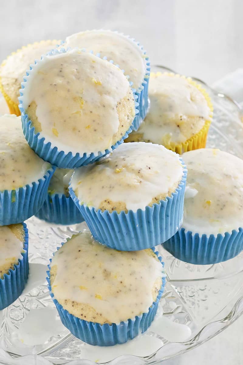 lemon poppy seed muffins with lemon glaze.