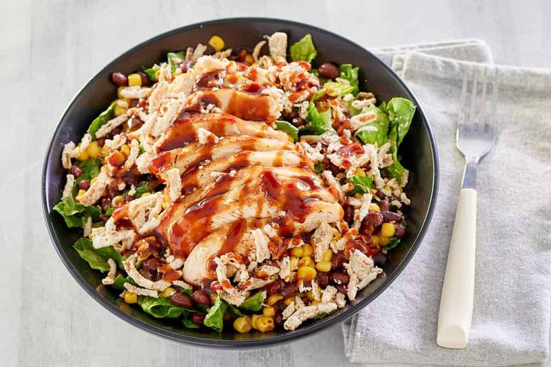 copycat Panera BBQ chicken salad with barbecue ranch dressing.