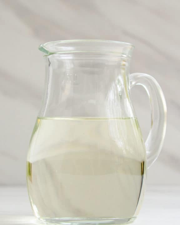 copycat Starbucks classic syrup in a small glass pitcher.