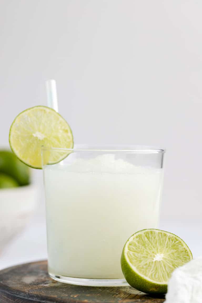 copycat Taco Bell pina colada frutista freeze garnished with lime.