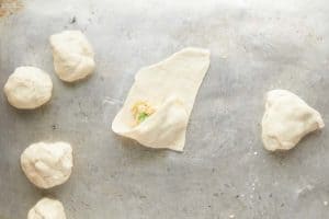 samosa dough filled and folded.