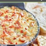 hot bacon and swiss cheese dip topped with chopped almonds.