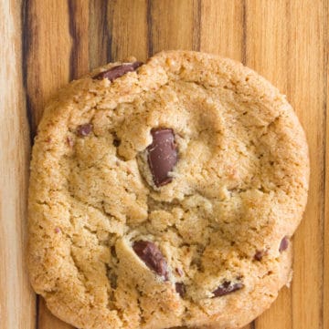 overhead view of a chocolate chunk cookie.