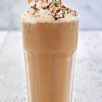 copycat Dunkin Donuts iced cake batter latte drink.