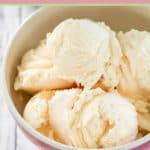 scoops of French vanilla ice cream in a bowl.