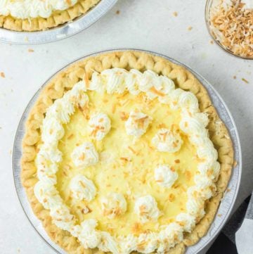 overhead view of copycat Marie Callender's coconut cream pies.