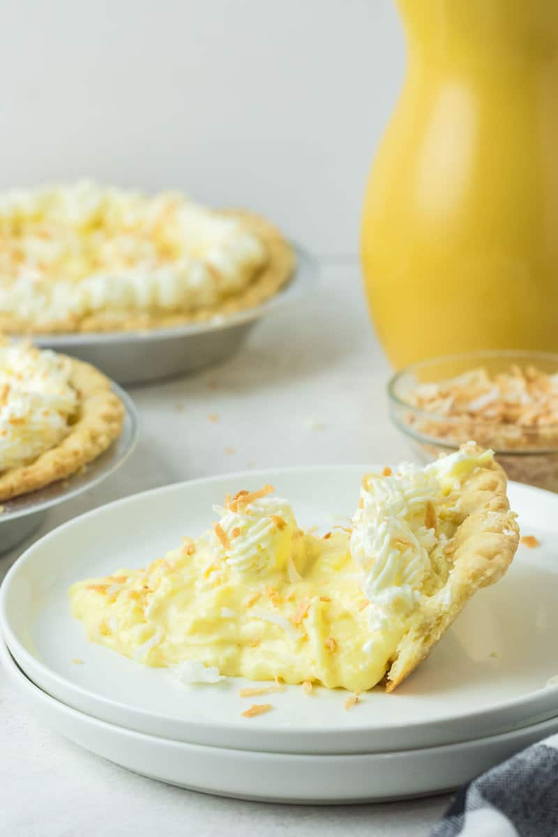 a slice of copycat Marie Callender's coconut cream pie.