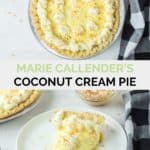 copycat Marie Callender's coconut cream pie whole and a slice.