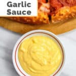 copycat Papa John's garlic sauce and a pizza.