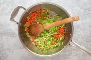 vegetables for rice pilaf in a pan.
