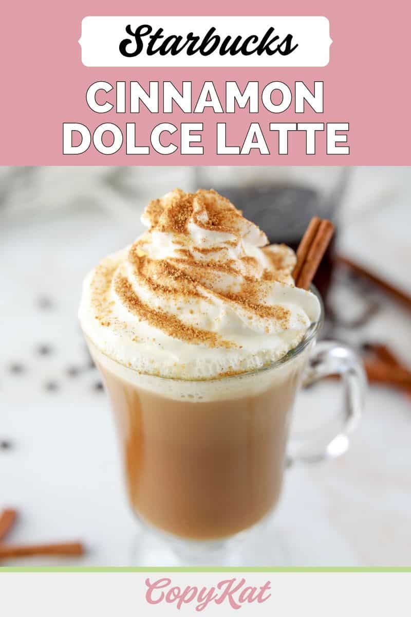 homemade Starbucks cinnamon dolce latte in a glass coffee mug.