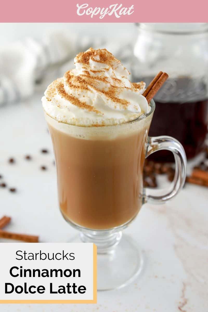 copycat Starbucks cinnamon dolce latte in a glass mug.
