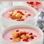bowls of chilled strawberry soup.