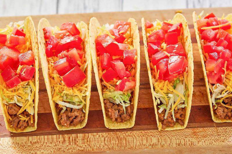 five homemade Taco Bell crunchy tacos.