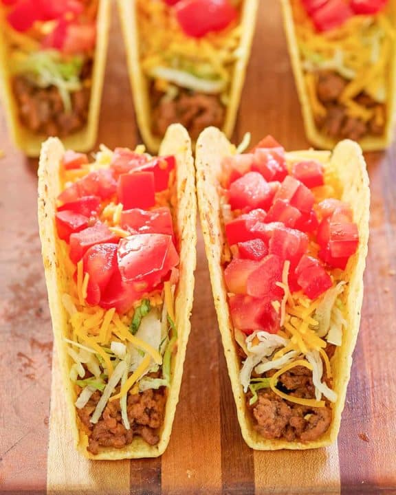 five copycat Taco Bell crunchy tacos.