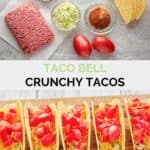 Ingredientes para tacos crujientes de Taco Bell y tacos preparados.
