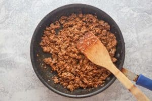 homemade Taco Bell seasoned meat in a skillet.