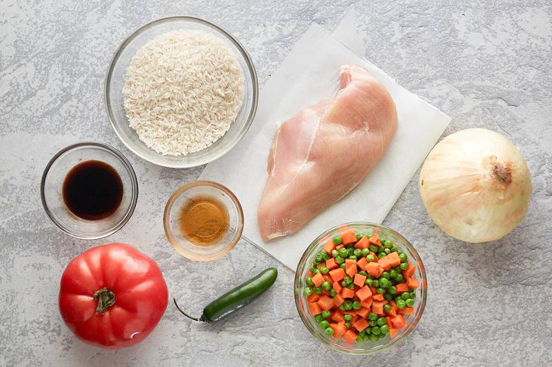 Thai chicken fried rice ingredients.