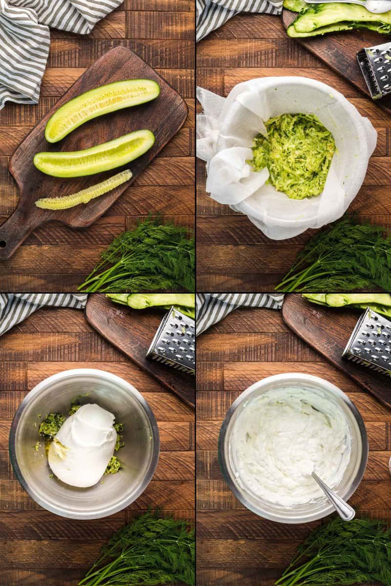 collage of Arby's tzatziki sauce recipe steps.