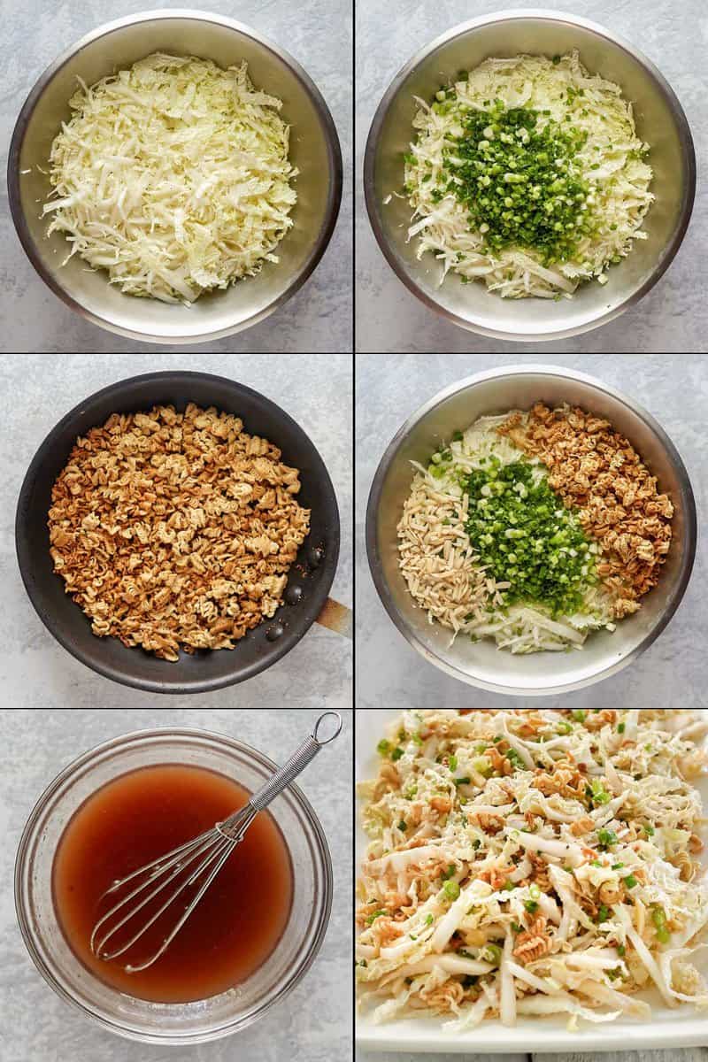 collage of Asian slaw recipe steps.