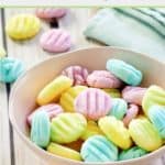 pastel cream cheese mints in a bowl.