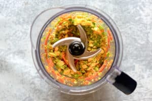 chopped vegetables in a food processor.