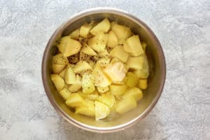 cooked potato chunks, butter, milk, and seasonings in an Instant Pot.