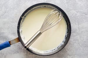white sauce in a skillet.