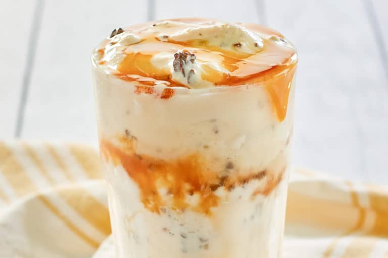 Creamy McFlurry with chocolate sauce and pretzel bits.