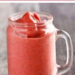 copycat McDonald's strawberry banana smoothie in a glass with a handle.