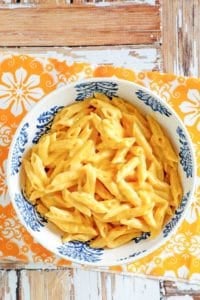 overhead view of copycat Outback mac and cheese in a bowl.