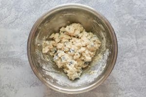 Starbucks blueberry scones dough in a bowl.