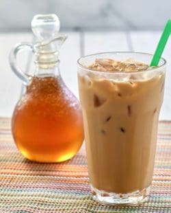 copycat Starbucks vanilla syrup and an iced vanilla coffee.