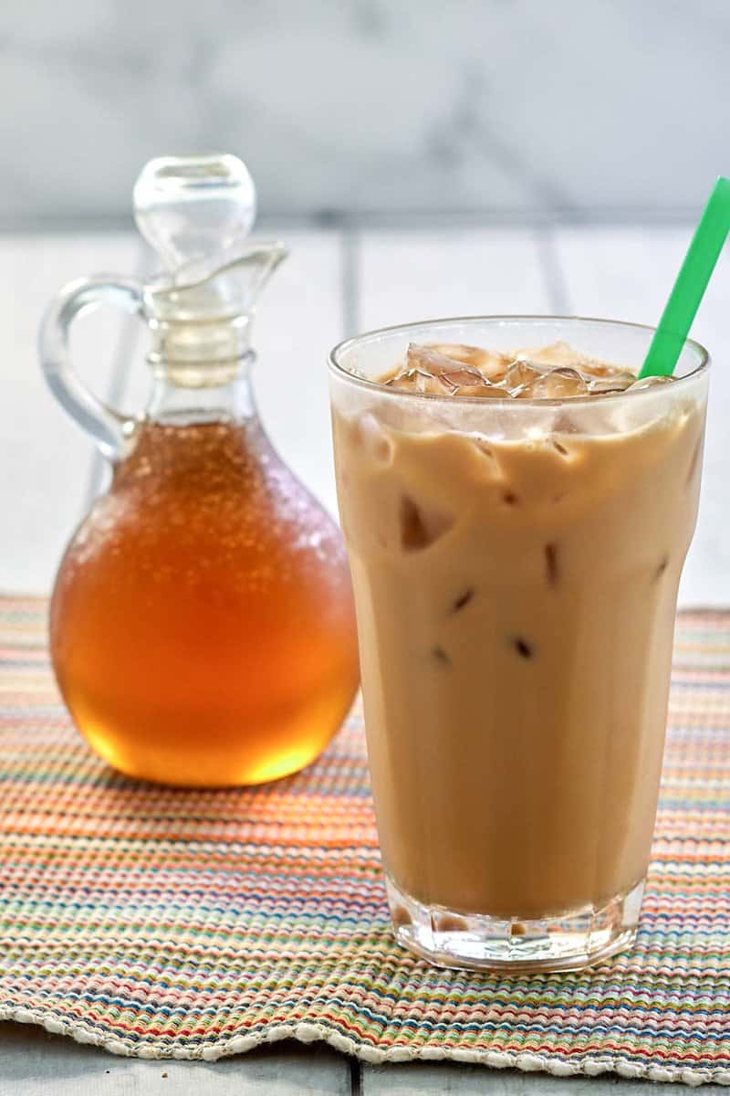 copycat Starbucks vanilla syrup and an iced vanilla coffee.