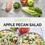 apple pecan salad with chicken ingredients and the finished salad.