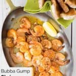 overhead view of homemade Bubba Gump shrimp in a pan.
