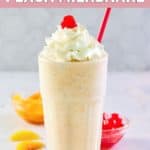 homemade Chick Fil A peach milkshake with whipped cream and a cherry.