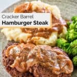 homemade Cracker Barrel hamburger steak smothered in onion gravy.