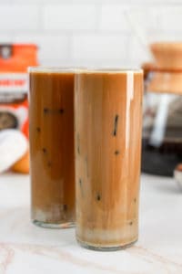two copycat Dunkin Donuts butter pecan iced coffee drinks.
