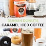 dunkin donuts caramel iced coffee ingredients and the drink.