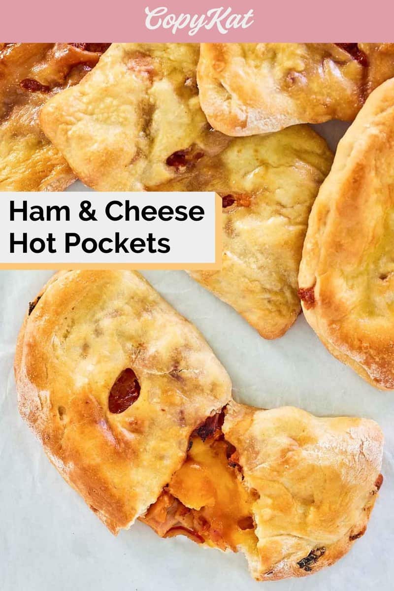 overhead view of homemade ham and cheddar cheese hot pockets.