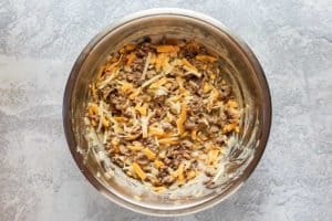 ground beef, cheese, and hashbrown mixture.