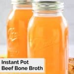 homemade beef bone broth in mason jars.