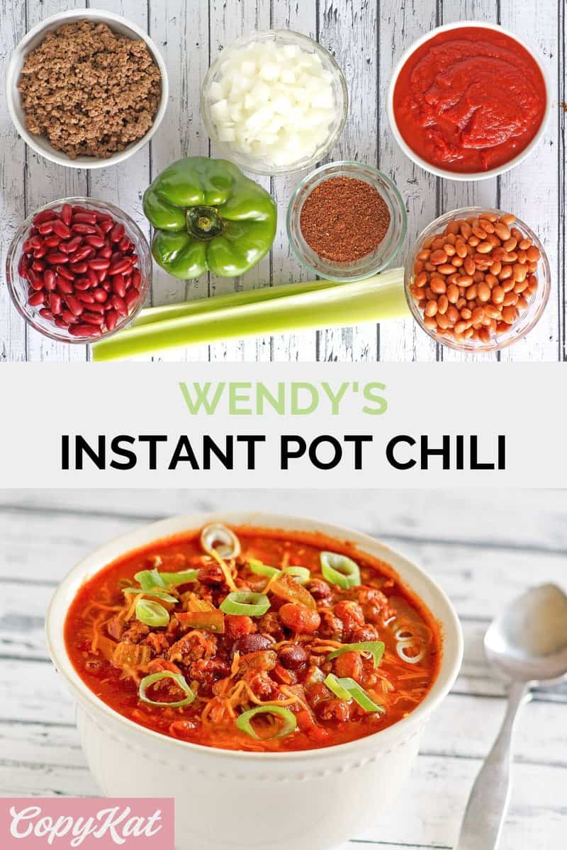 Instant Pot Wendy's chili ingredients and a bowl of the chili.