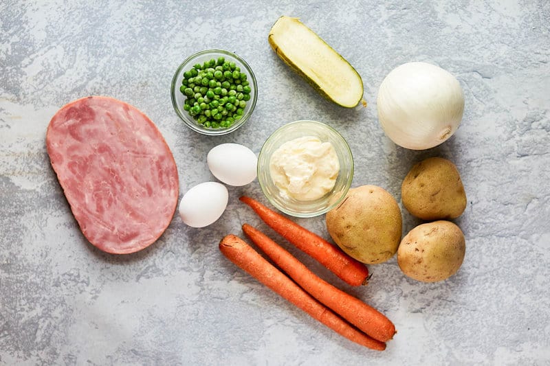 olivier salad ingredients.