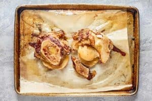 roasted beef bones on a baking sheet.