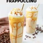 homemade Starbucks caramel frappuccino drinks with whipped cream.