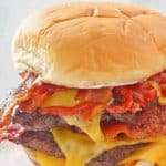 closeup of copycat Wendy's Baconator burger.