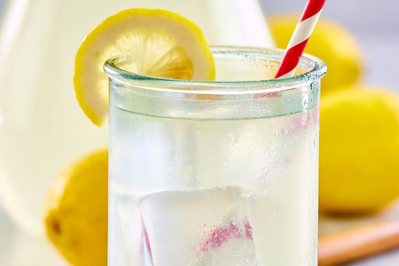 closeup of copycat Chick Fil A lemonade in a glass.