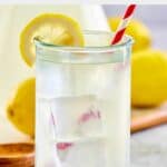homemade chick fil a lemonade in a glass with ice.